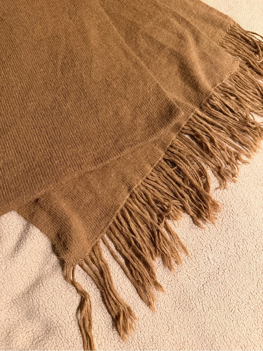 100% Baby Alpaca Cozy Camel colored Fringed Knit Scarf #149